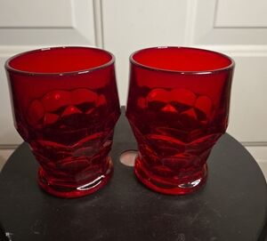 Viking Glass Georgian Ruby Tumblers Set Of Two Vintage Drinking Glasses